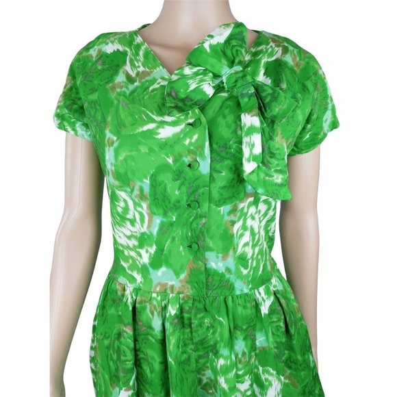 Vogue Special Design Dresses & Skirts - Vintage Dress 50s Floral Green Bow Vogue Women Small Pin Up Skater Rockabilly